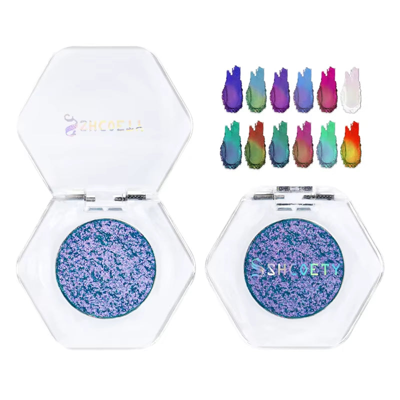 12-Color Chameleon Glitter Eyeshadow Palette – Long-Lasting, Pearlescent Shimmer for Dazzling, Color-Shifting Eye Makeup